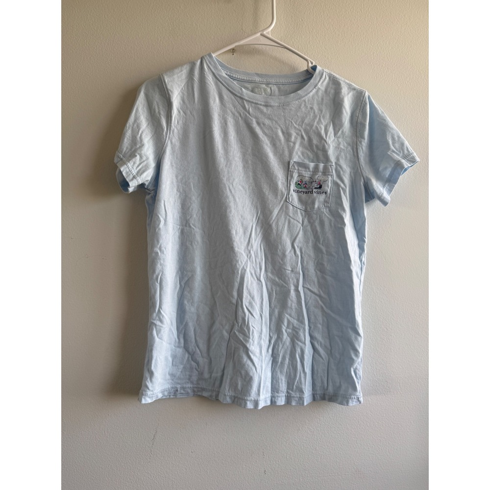 Vineyard Vines Kids Light Blue Whale Lighthouse Sailboat Pocket T-Shirt Size S